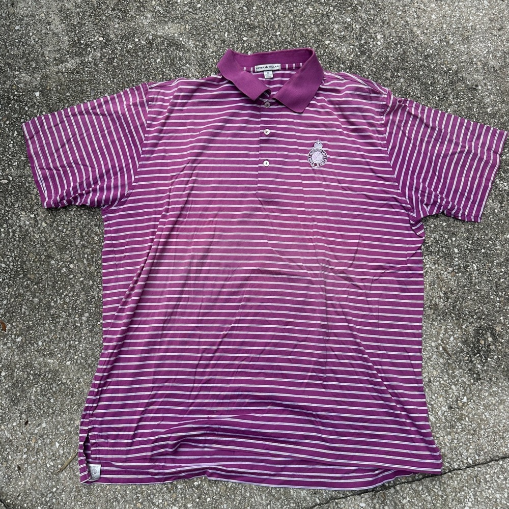 Peter Millar Royal Portrush Golf Club Stripe Polo Shirt Purple Mens XL